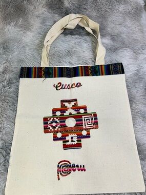 Peru Causa (Friend) Cream Embroidered Canvas Tote Bag